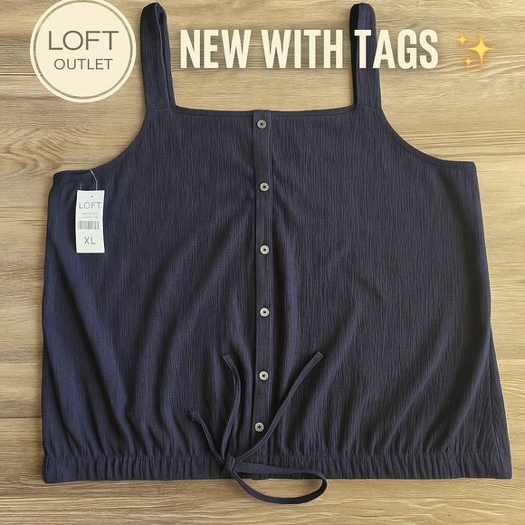 LOFT Tops - LOFT Outlet Navy Button-Front Tank • NWT • Size XL 💙